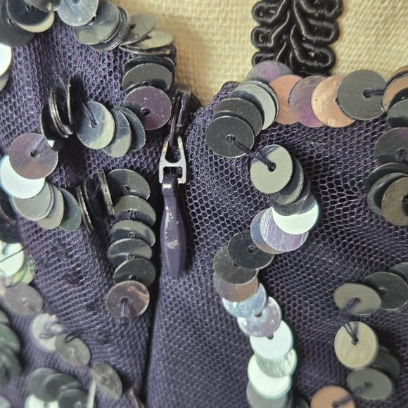 Pisarro Nightse Size 4 Slate Gray Sequin Dress Sleeveless Cowl Back Side Zip NWT - Picture 8 of 16